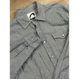 Mountain Khakis Denim Mens Medium Railroad Western Pearl Snap Long Sleeve Shirt